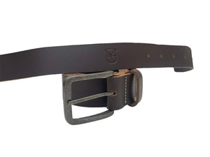 two Buffalo Leather belts with HYDE logo 2 inches away from smallest belt hole