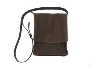 Front Side of Classic Shoulder Bag with HYDE logo in the bottom right hand corner of the flap bag, dark thick leather