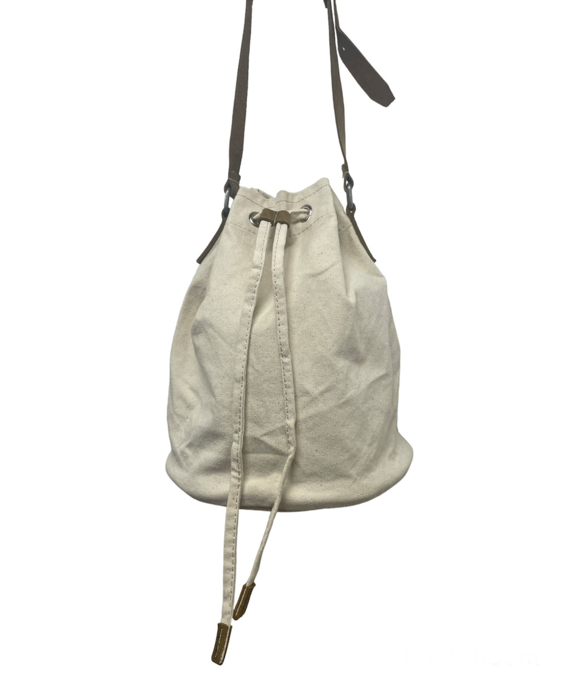Canvas Bucket Bag with Leather Straps